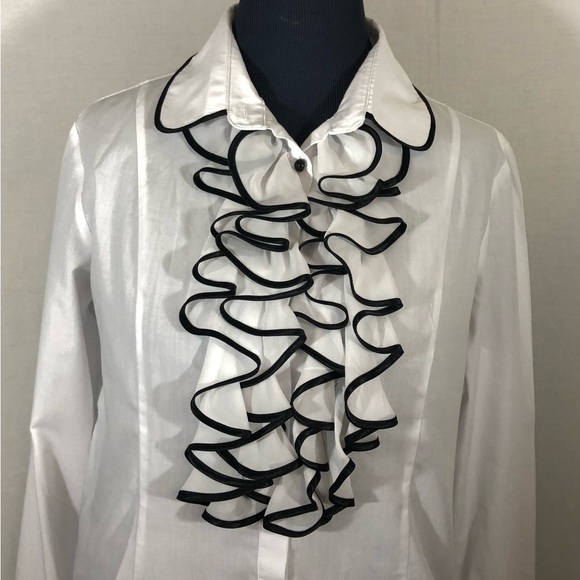 Javelin Blouse Women White Front Collared RufflesSize14 Long Sleeve Buttons =O - Picture 2 of 12